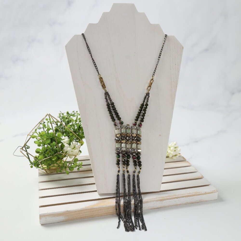 Nakamol Beaded Long Necklace with Chains - Statement Piece